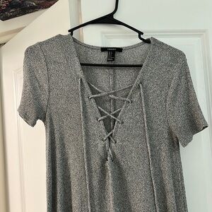 Elegant Gray Lace-Up Top